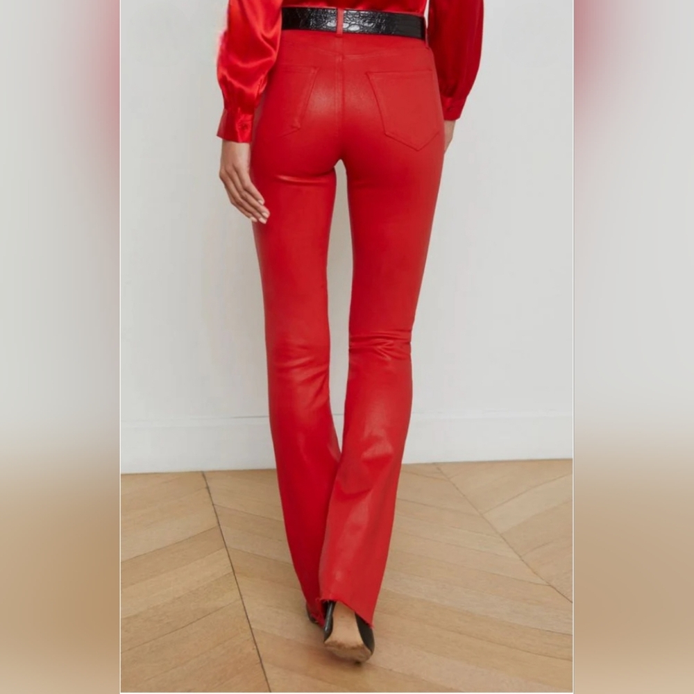 NWT. L'AGENCE Ruth Highrise Coated Straight Jeans In Lava Red - Picture 7 of 13